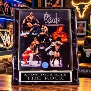 Vintage WWF The Rock Know Your Role 10x13 Wrestling Wall Plaque Hologram Gift